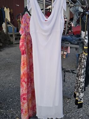 Ruby Rox White Cowl-Neck Maxi Dress With Tie Shoukder Details And Sheer Overlay